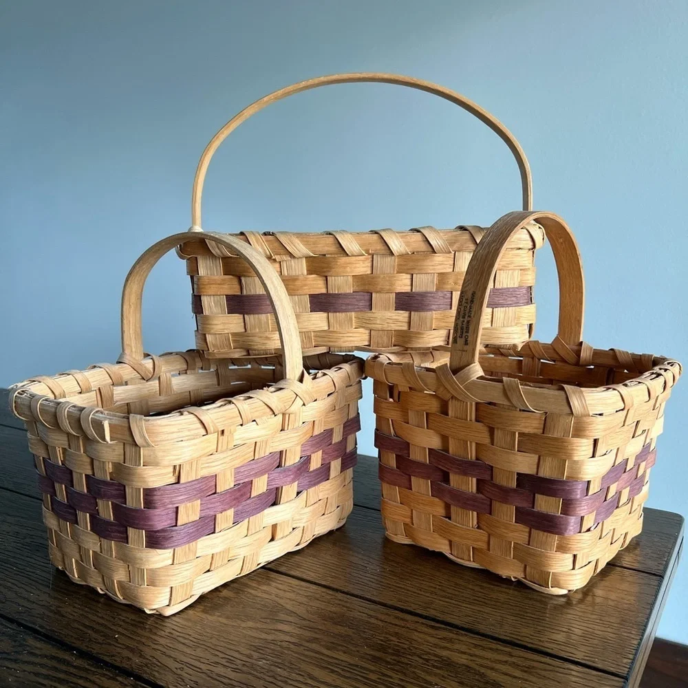 Vintage Hand Woven White Oak Cherokee Gathering Davis Basket Walnut/Bloodroot